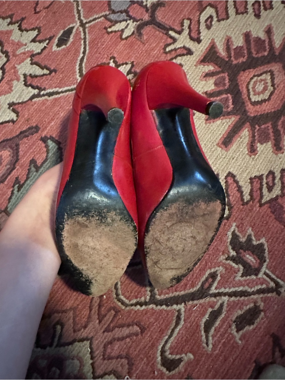Vintage  Red Leather Pointed-Toe Pumps - Picture 3 of 5